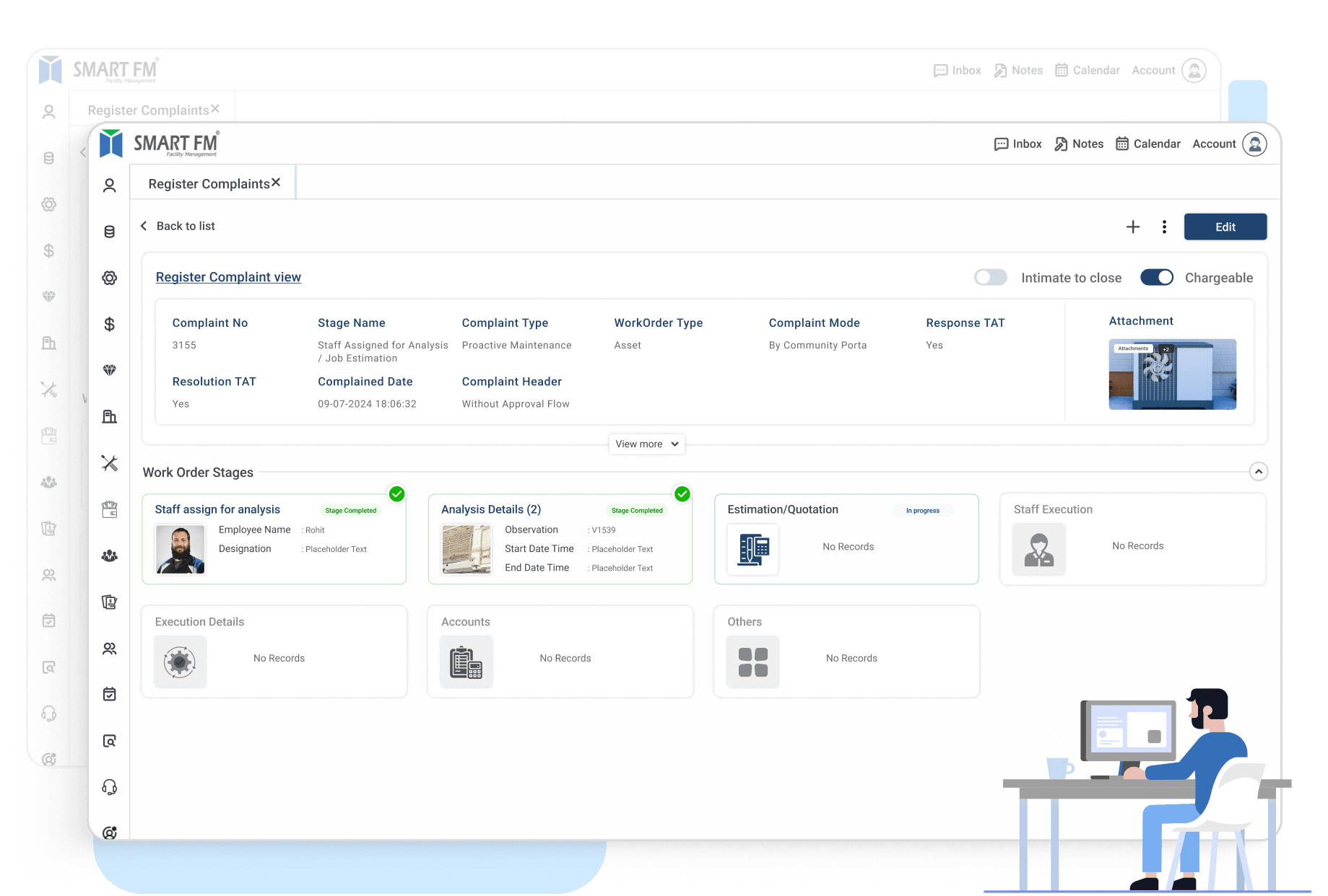 Helpdesk job estimation system with material management, manpower planning and cost tracking